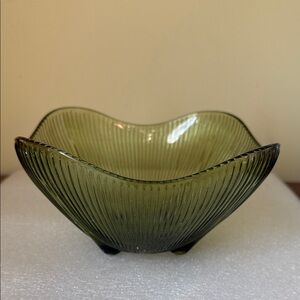 MCM Green Ribbed Glass Bowl
